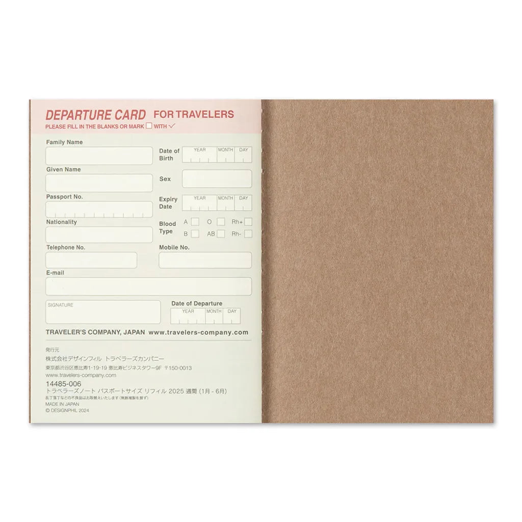 Traveler's Company 2025 - Weekly Diary Refill (Passport)