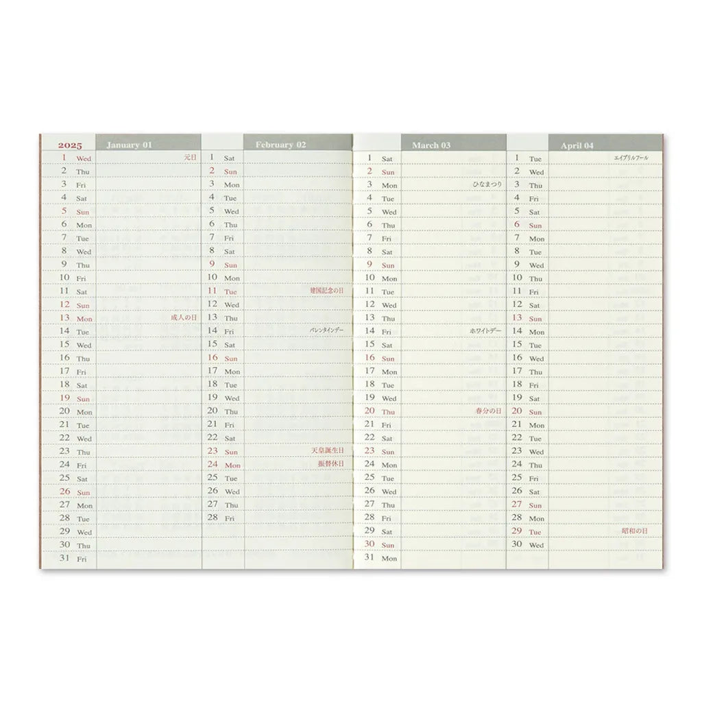 Traveler's Company 2025 - Weekly Diary Refill (Passport)