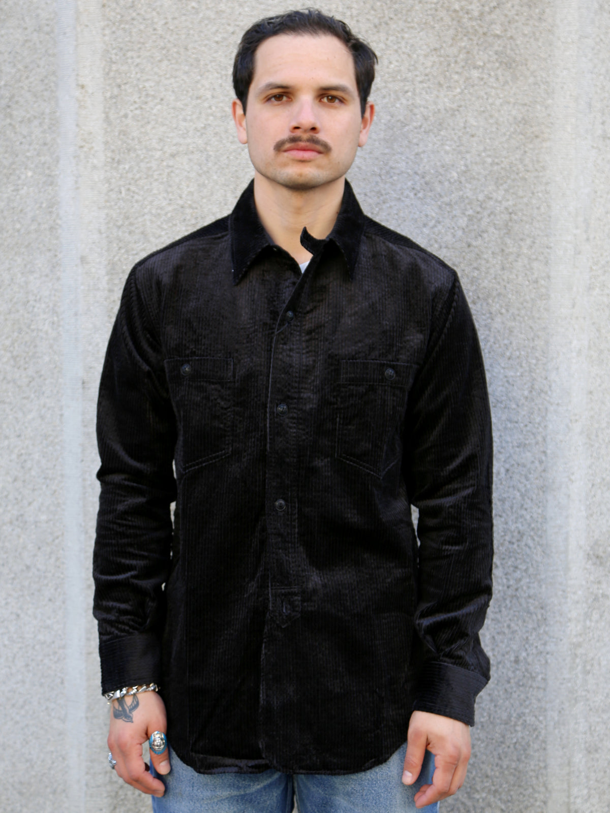 Black Sign Shining Cord Soldier Shirt – Silky Black (BSFL-23102)