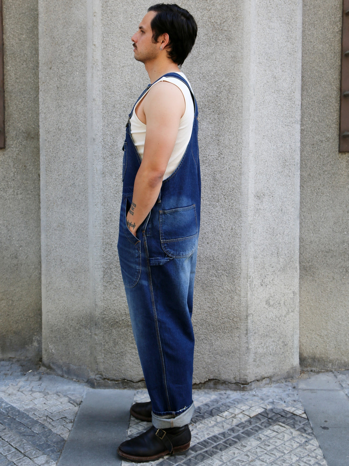 Fleurs de Bagne Overall – Denim Heavy Used (A-07031)