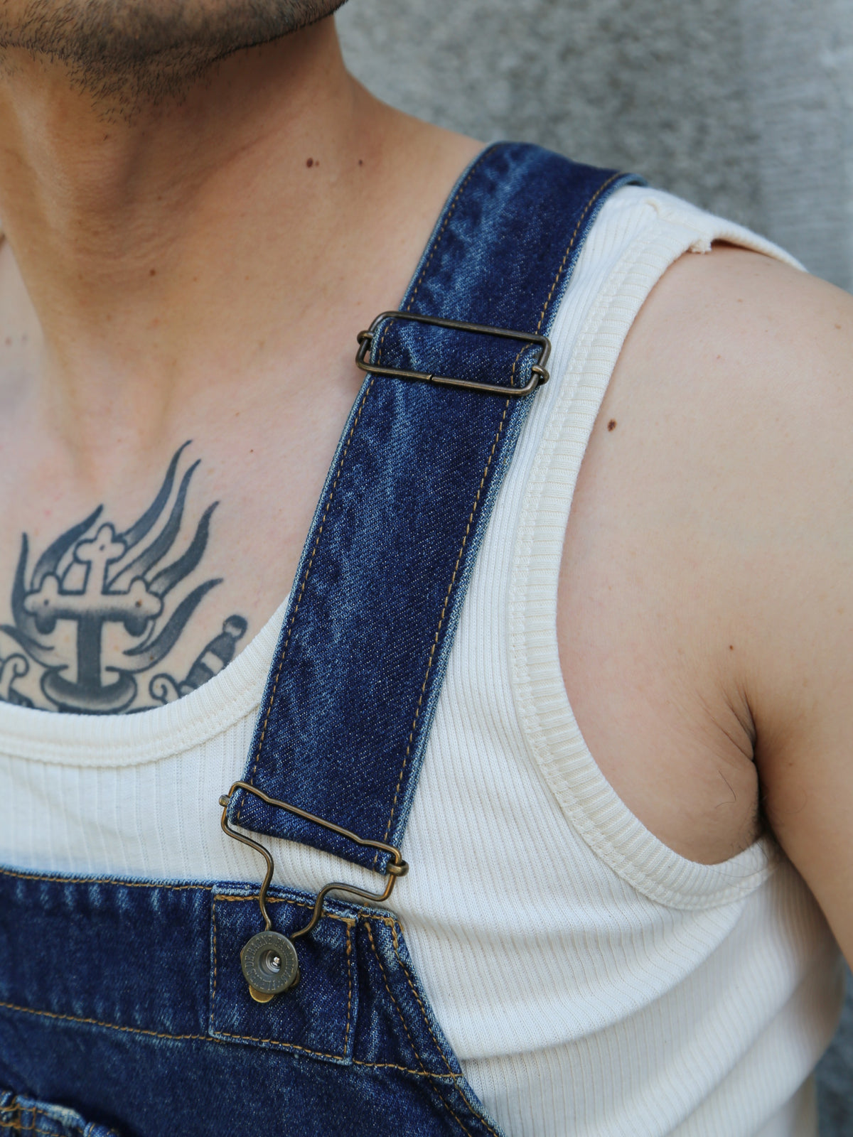 Fleurs de Bagne Overall – Denim Heavy Used (A-07031)