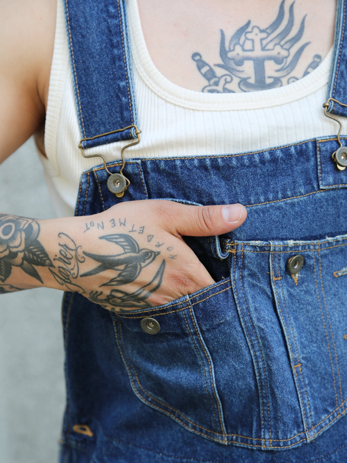 Fleurs de Bagne Overall – Denim Heavy Used (A-07031)