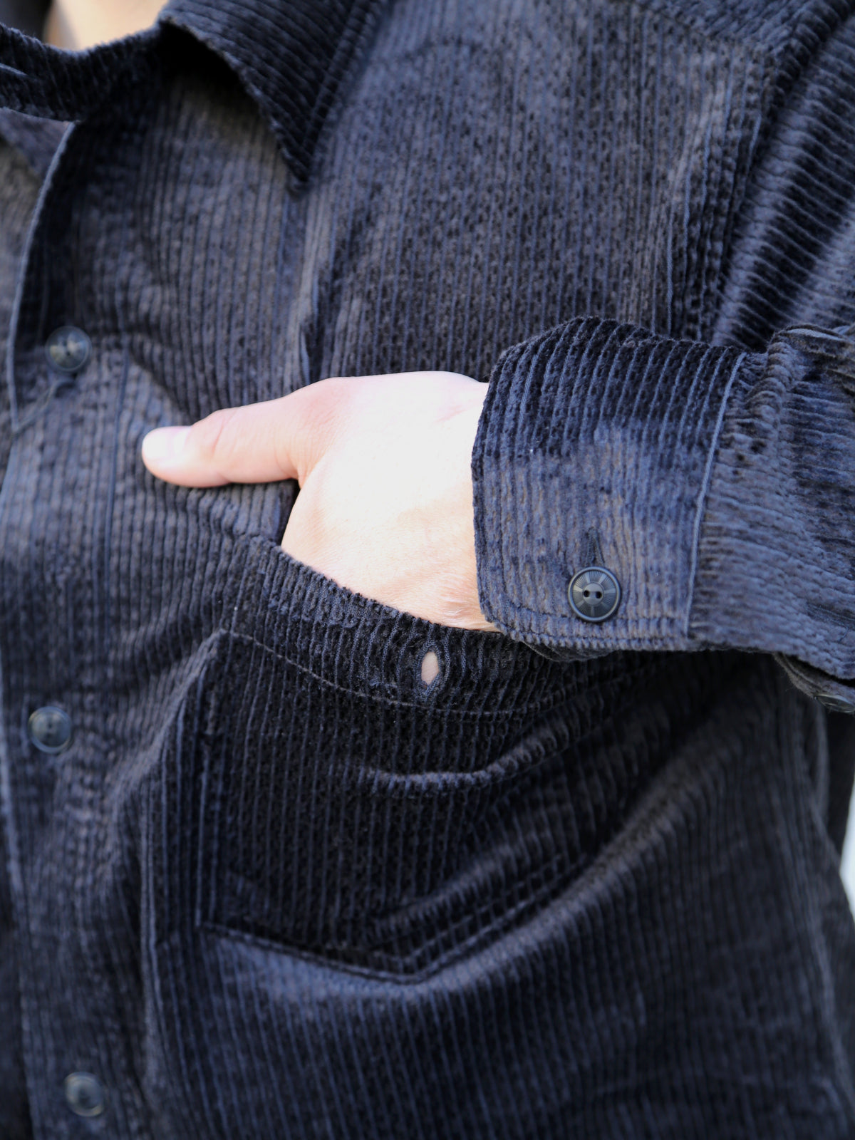 Black Sign Shining Cord Soldier Shirt – Silky Black (BSFL-23102)