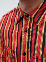 Samurai Jeans SDN23-01W Heavyweight "Drunk Stripe" Flannel Shirt - Red