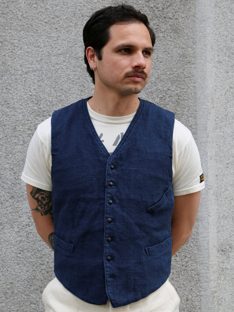 Black Sign Rasp Dobby Antique Vest – Blue Moon (BSSV-25202