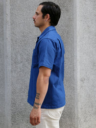 Samurai Jeans Open Collar Herringbone Shirt – Natural Indigo (SOS25-AHB)