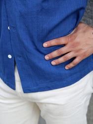Samurai Jeans Open Collar Herringbone Shirt – Natural Indigo (SOS25-AHB)
