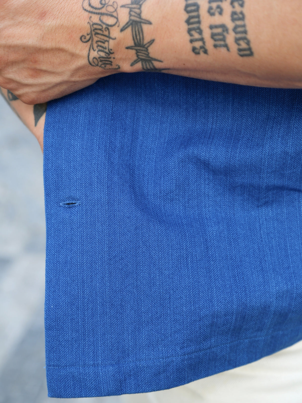 Samurai Jeans Open Collar Herringbone Shirt – Natural Indigo (SOS25-AHB)