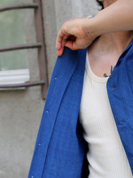 Samurai Jeans Open Collar Herringbone Shirt – Natural Indigo (SOS25-AHB)