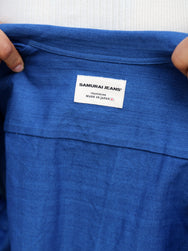 Samurai Jeans Open Collar Herringbone Shirt – Natural Indigo (SOS25-AHB)