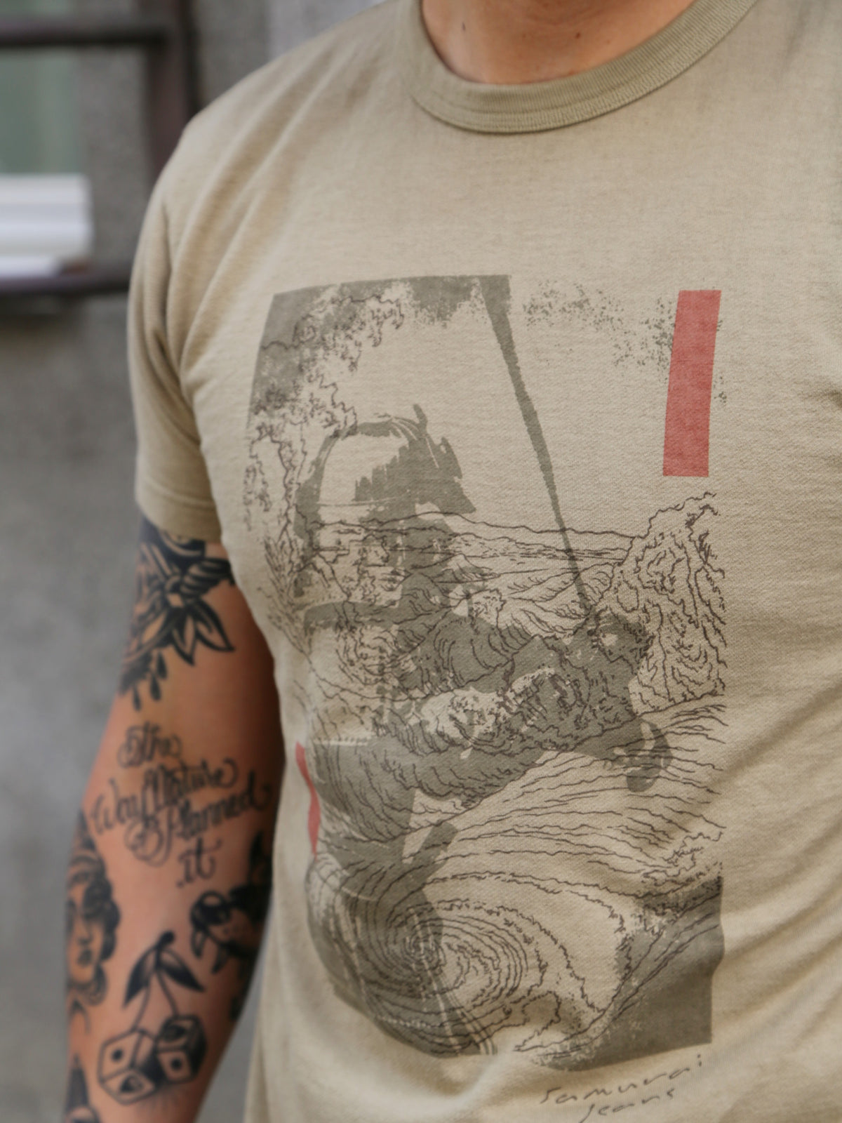 Samurai Jeans "RASEN" Inlay Loopwheel T-Shirt "RASEN" – Olive (SJST25-106)