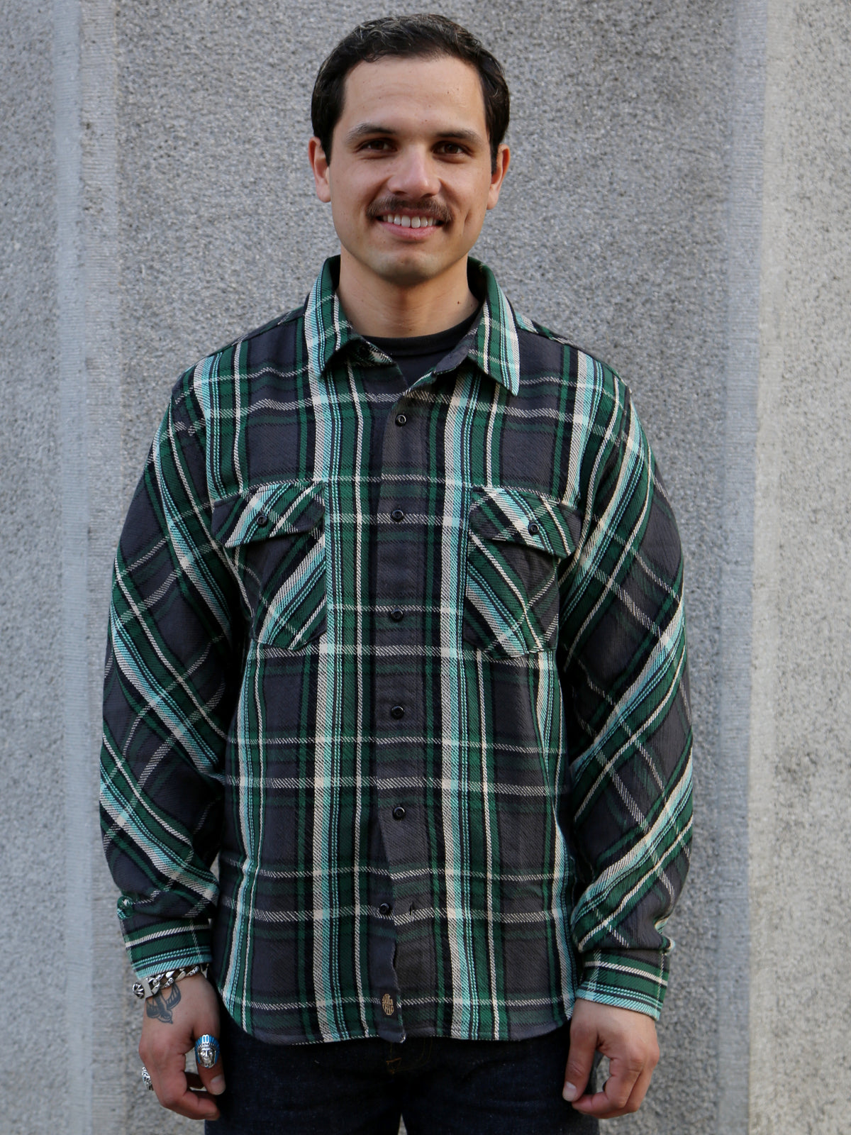 Indigofera Bryson Shirt Unbrushed Check – Black / Green / White / Turquoise (6335-848-04)