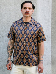Samurai Jeans "Narahira" Snake Pattern Shirt – Brown (SSA25-01)