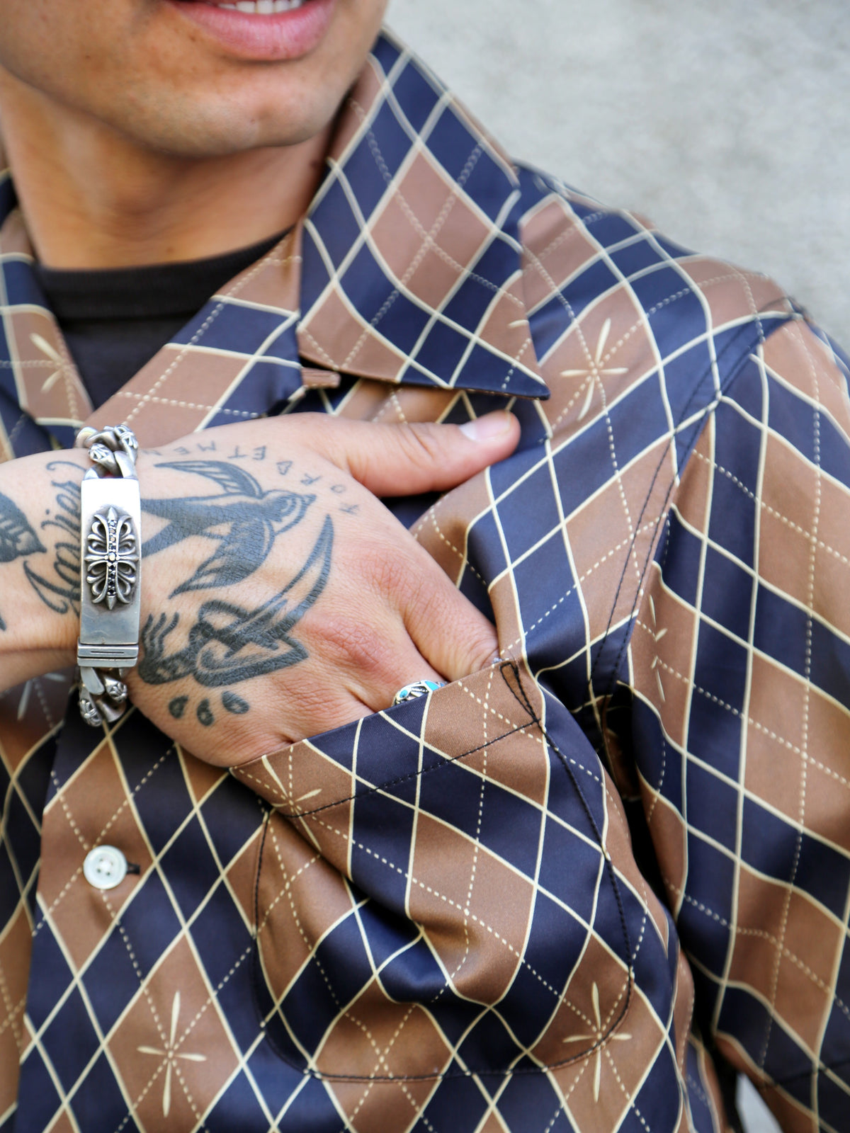 Samurai Jeans "Narahira" Snake Pattern Shirt – Brown (SSA25-01)
