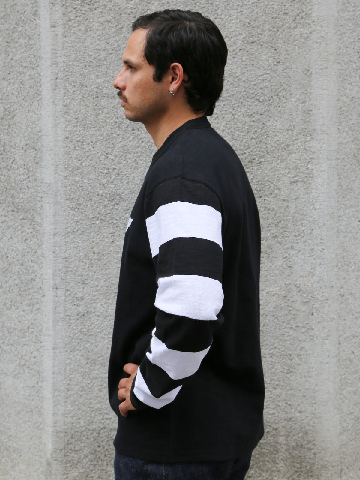 The Real McCoy's Buco Flying Wheel Striped Sleeve Tee – Black/White (BC25001-301)