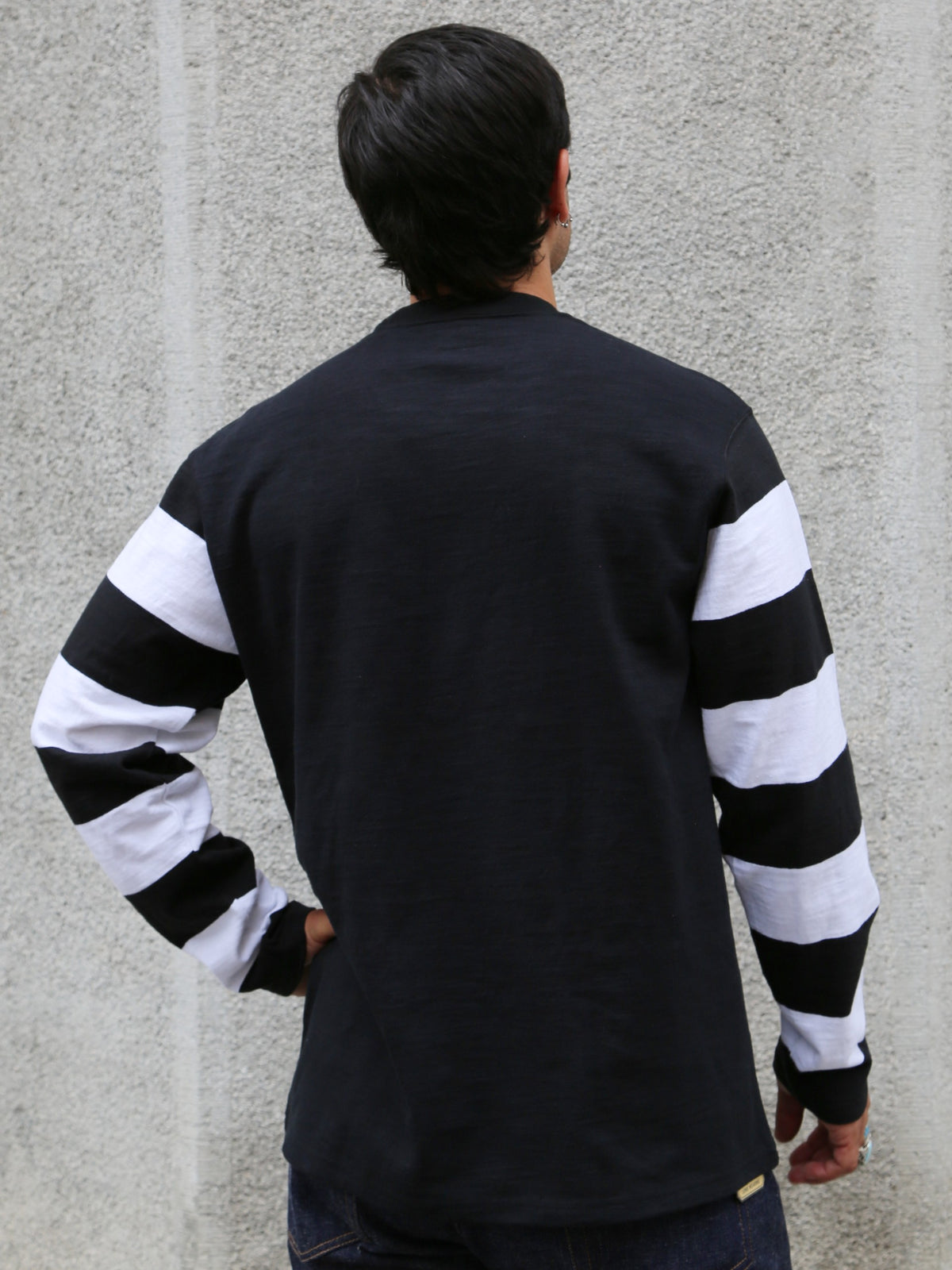 The Real McCoy's Buco Flying Wheel Striped Sleeve Tee – Black/White (BC25001-301)