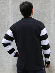 The Real McCoy's Buco Flying Wheel Striped Sleeve Tee – Black/White (BC25001-301)