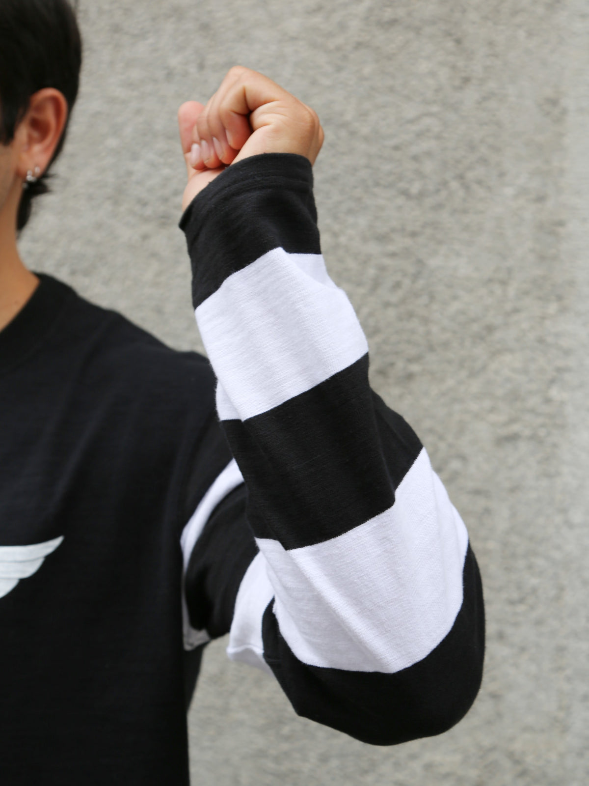 The Real McCoy's Buco Flying Wheel Striped Sleeve Tee – Black/White (BC25001-301)