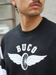 The Real McCoy's Buco Flying Wheel Striped Sleeve Tee – Black/White (BC25001-301)