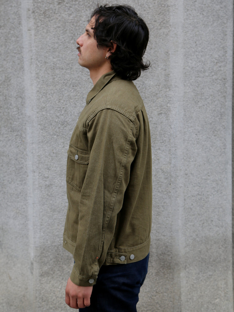 Momotaro 10.5oz Selvedge Denim Jacket – Olive (MXGJ1003