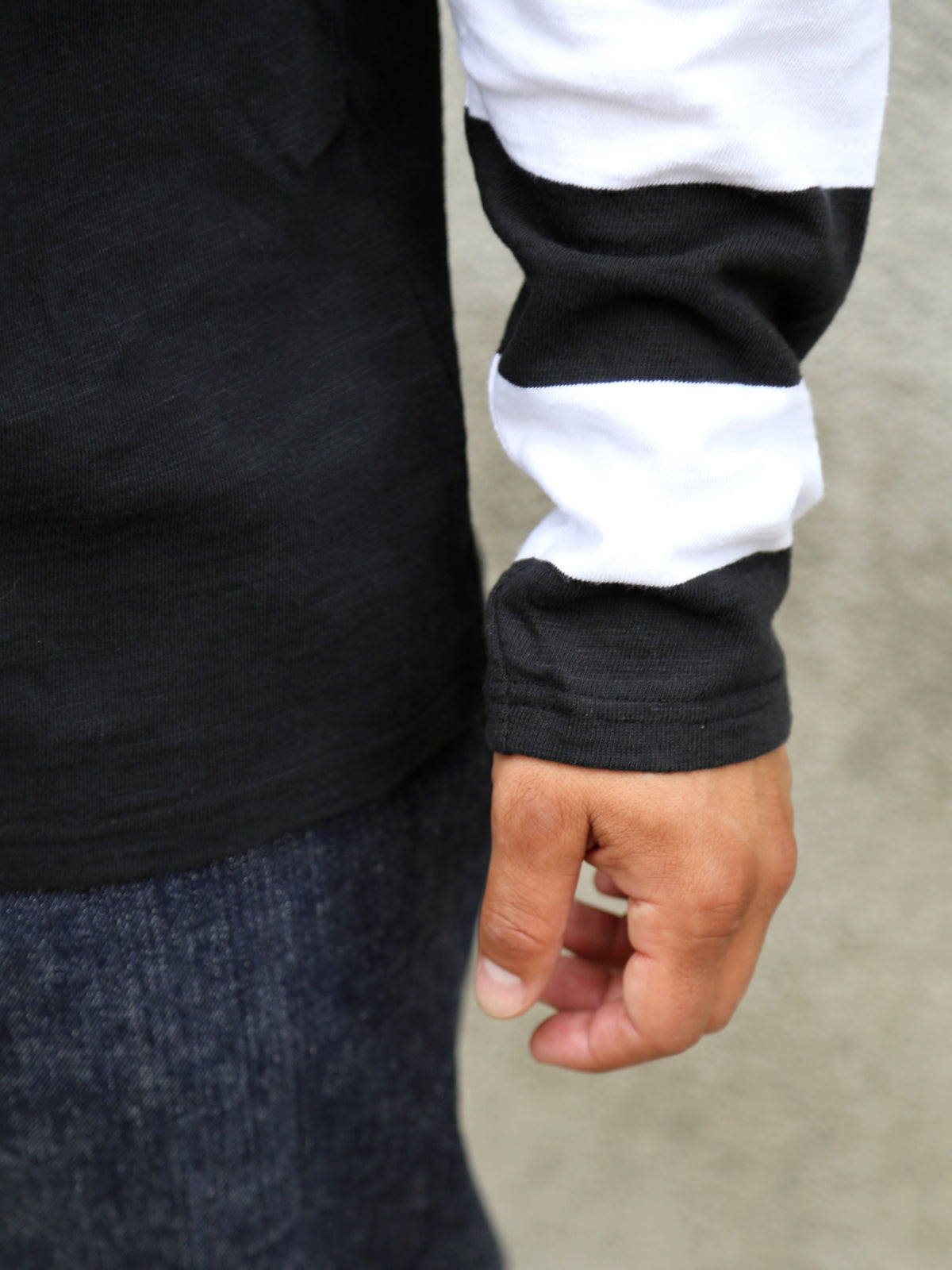 The Real McCoy's Buco Flying Wheel Striped Sleeve Tee – Black/White (BC25001-301)