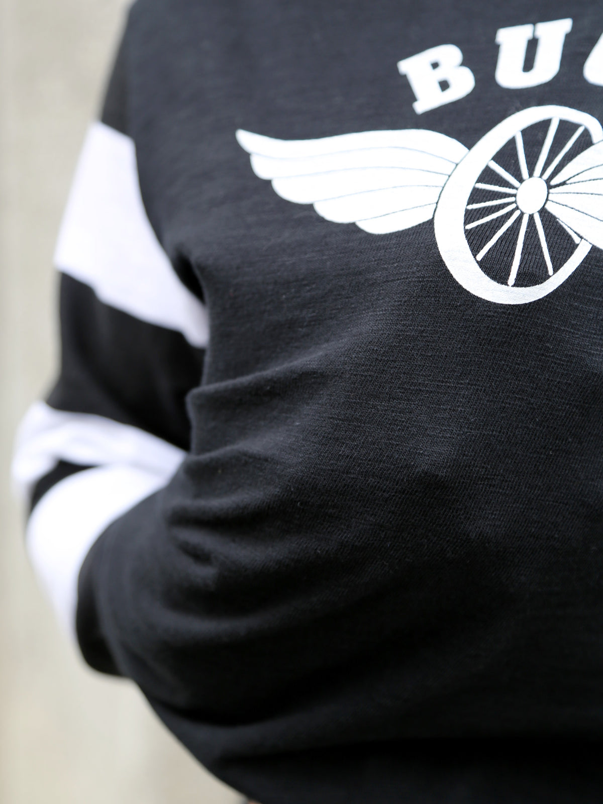 The Real McCoy's Buco Flying Wheel Striped Sleeve Tee – Black/White (BC25001-301)