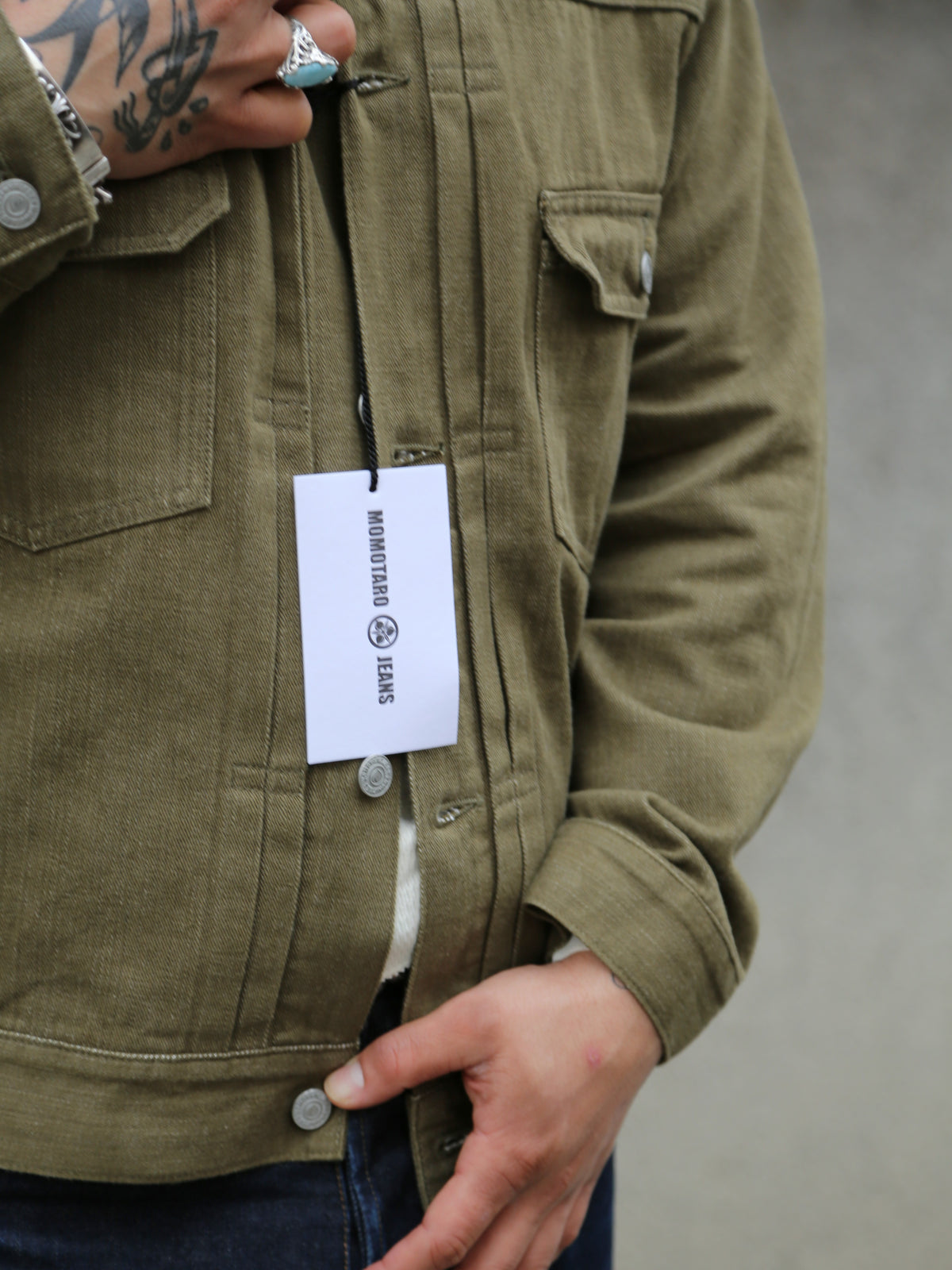 Momotaro 10.5oz Selvedge Denim Jacket – Olive (MXGJ1003)