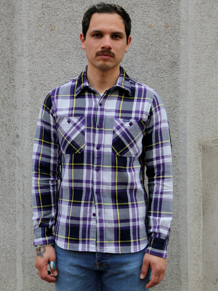 Iron Heart IHSH-382-PUR 9oz Selvedge American Check Work Shirt – Purple