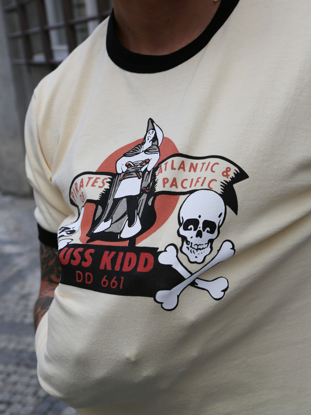 The Real McCoy's Military Tee, USS Kidd – Ecru/Black (MC25005-301)