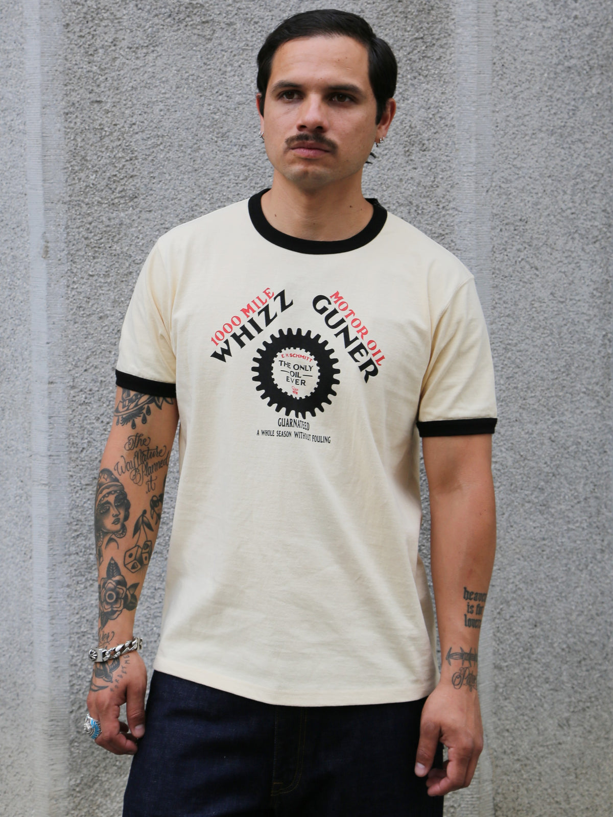The Real McCoy's Whizz Gunner Tee – Cream/Black (MC25016-301)