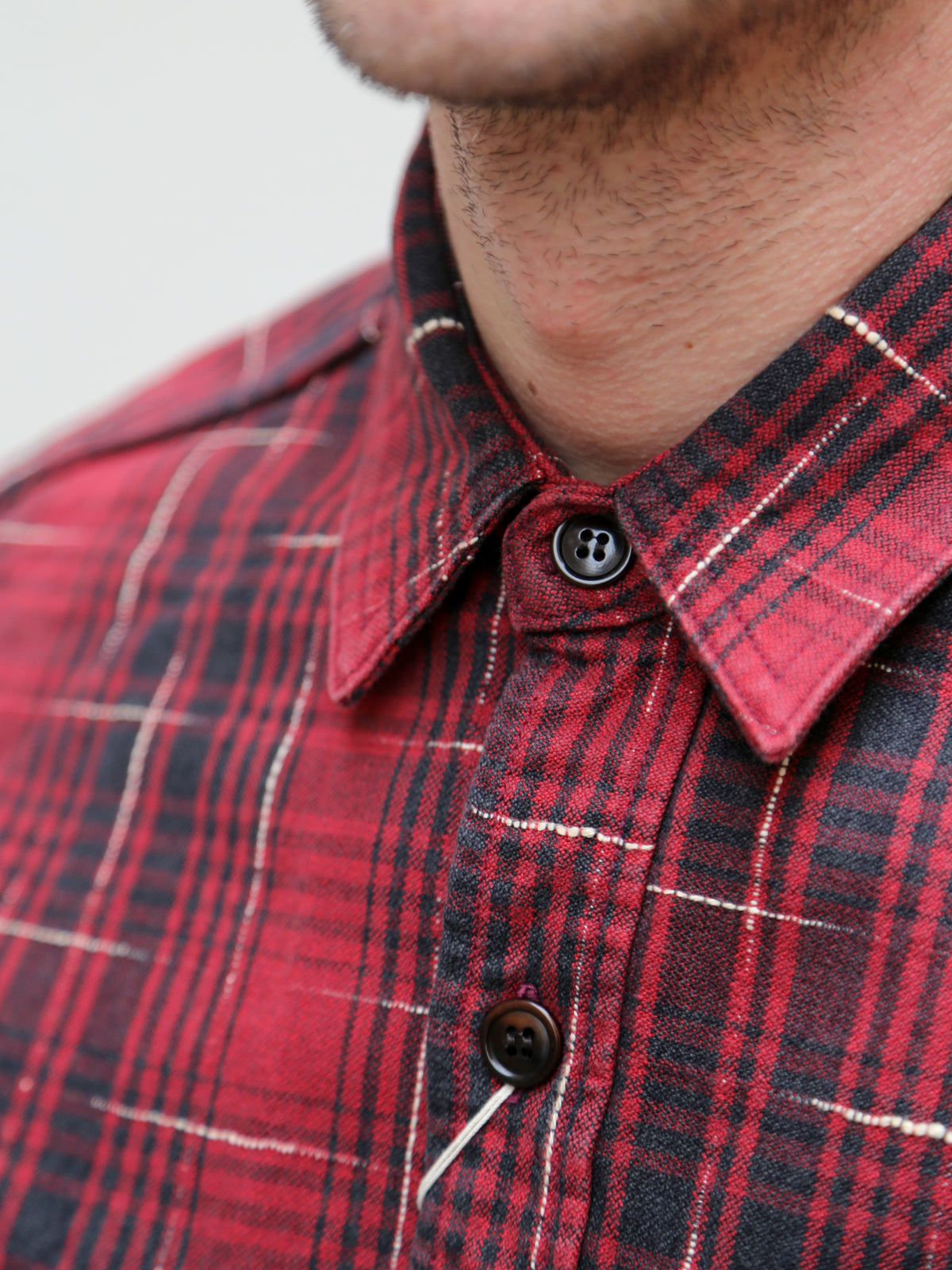 Studio d'Artisan "Midare Kasuri" Heavyweight Check Flannel Shirt – Red (5698)