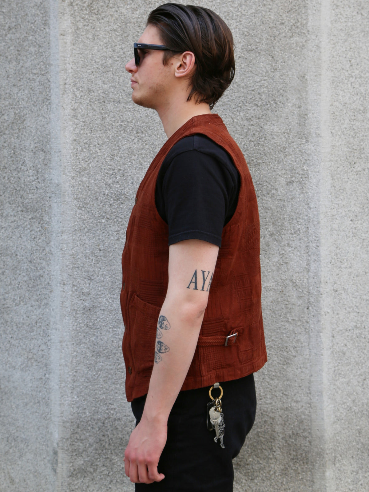 Studio D'Artisan "Amami Dorozome" Boro Jacquard Vest – Brown (4605)