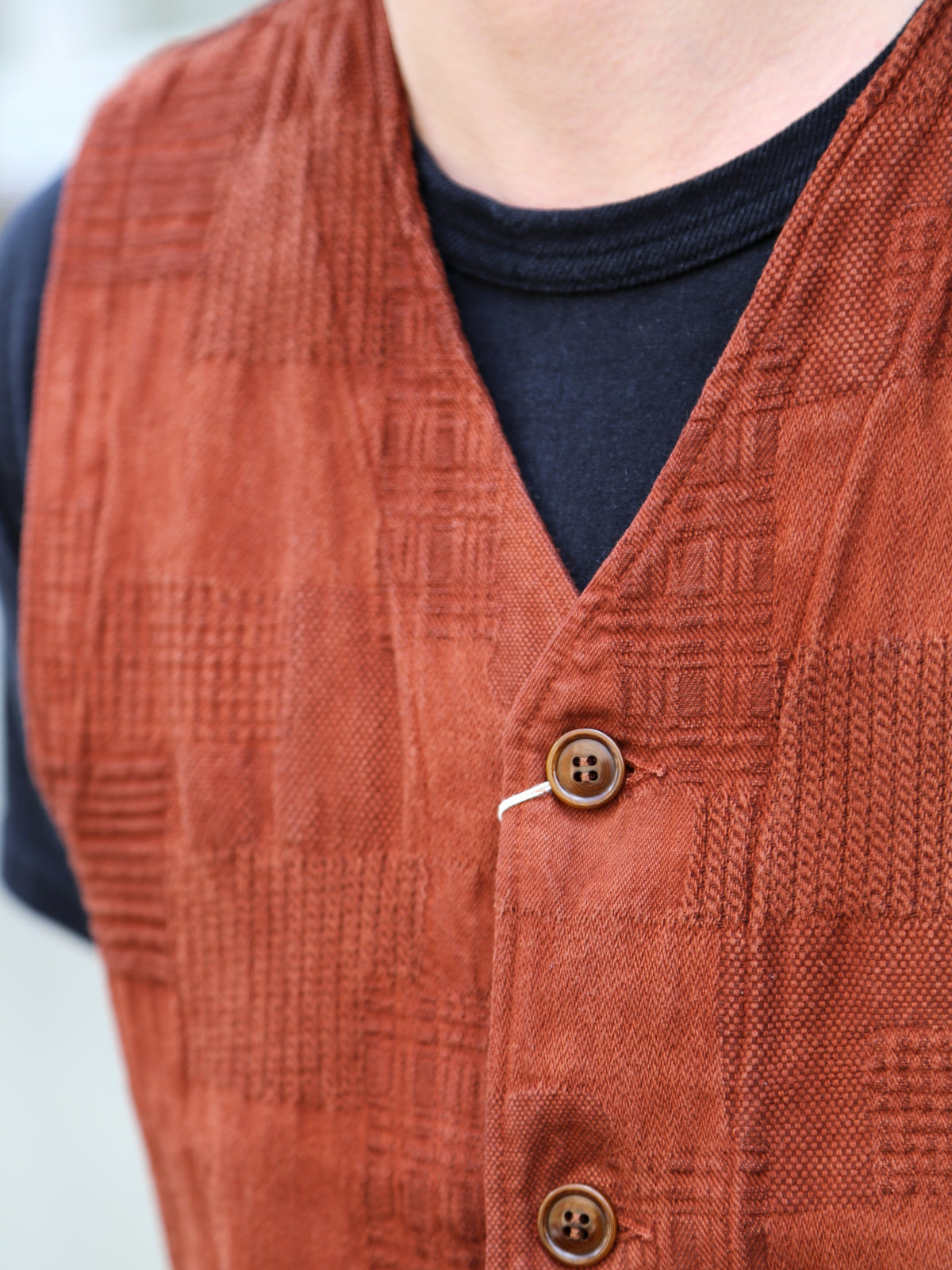 Studio D'Artisan "Amami Dorozome" Boro Jacquard Vest – Brown (4605)