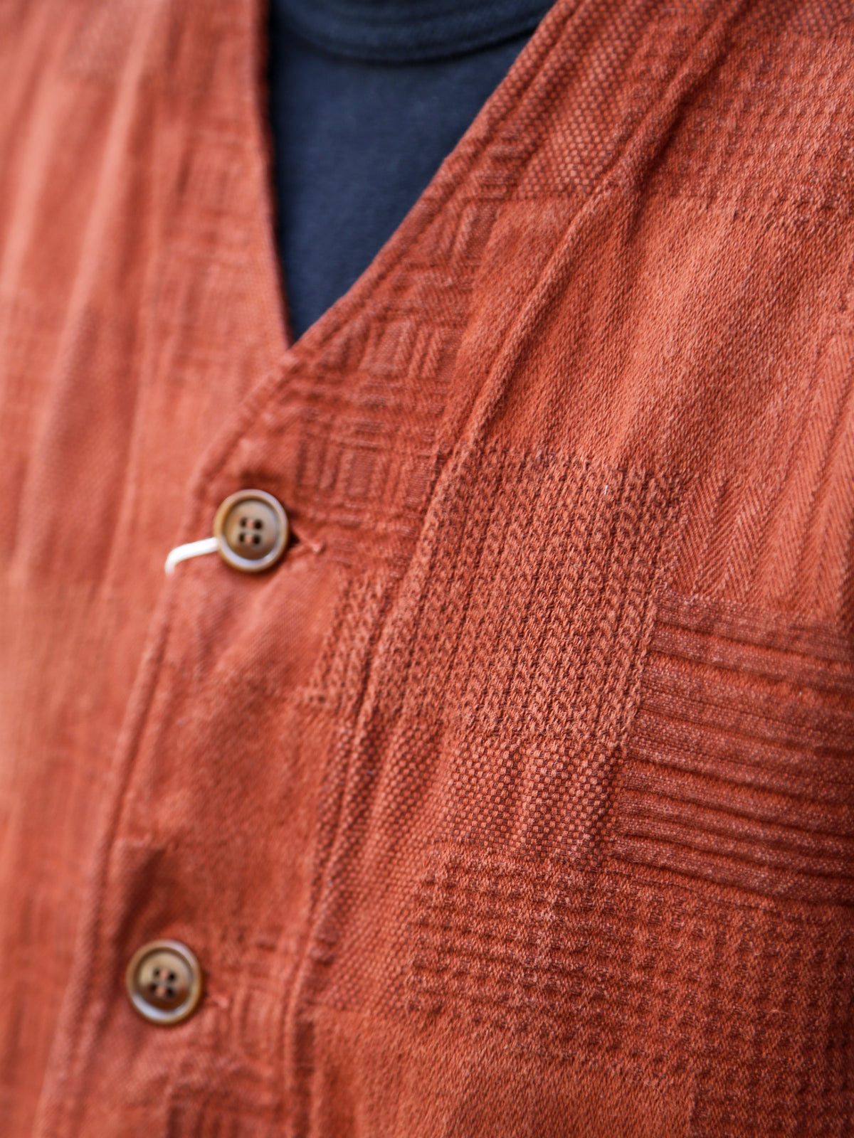 Studio D'Artisan "Amami Dorozome" Boro Jacquard Vest – Brown (4605)