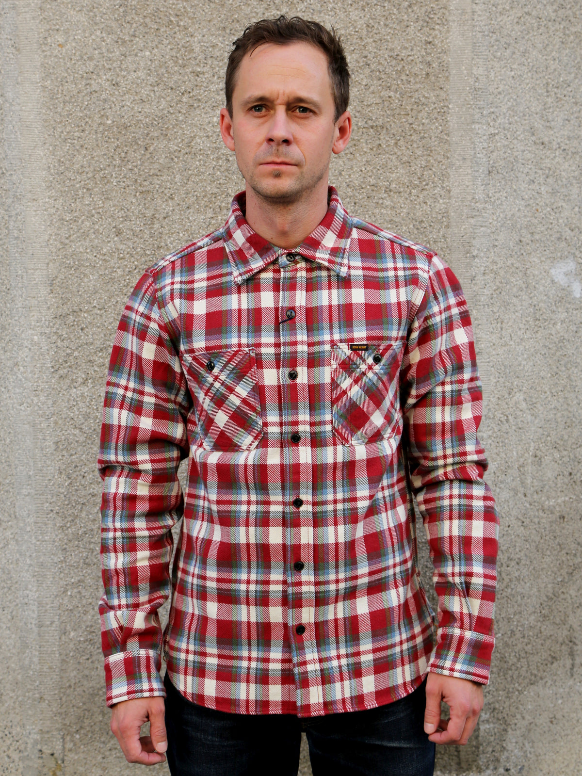 Iron Heart IHSH-371-RED Ultra Heavy Flannel Crazy Check Work Shirt - Red