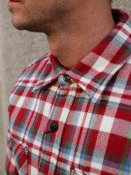 Iron Heart IHSH-371-RED Ultra Heavy Flannel Crazy Check Work Shirt - Red