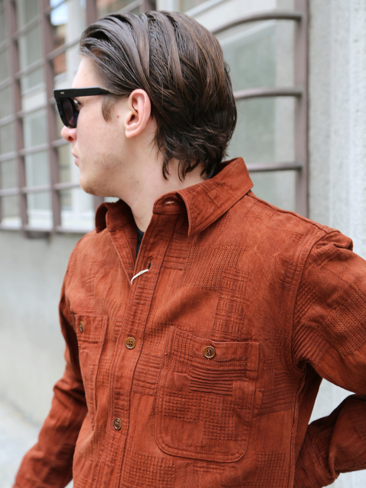 Studio D'Artisan "Amami Dorozome" Boro Jacquard Shirt – Brown (5717)