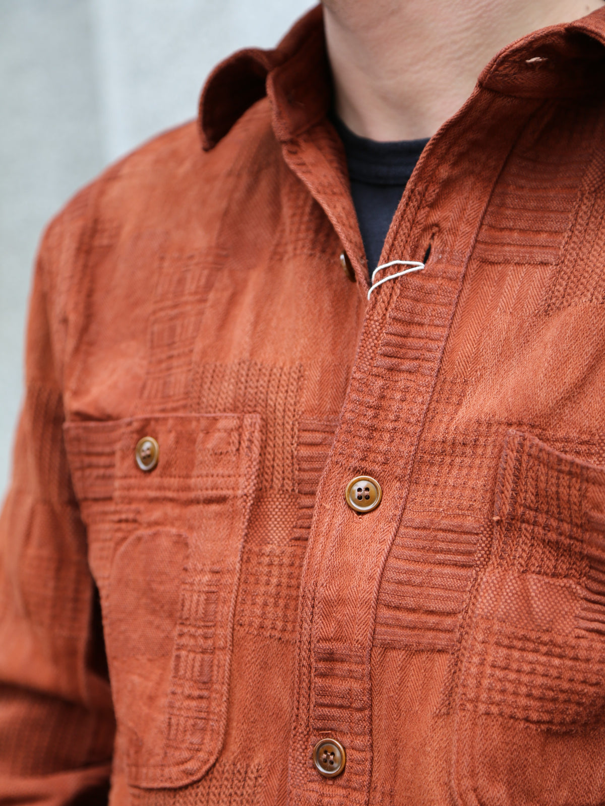 Studio D'Artisan "Amami Dorozome" Boro Jacquard Shirt – Brown (5717)