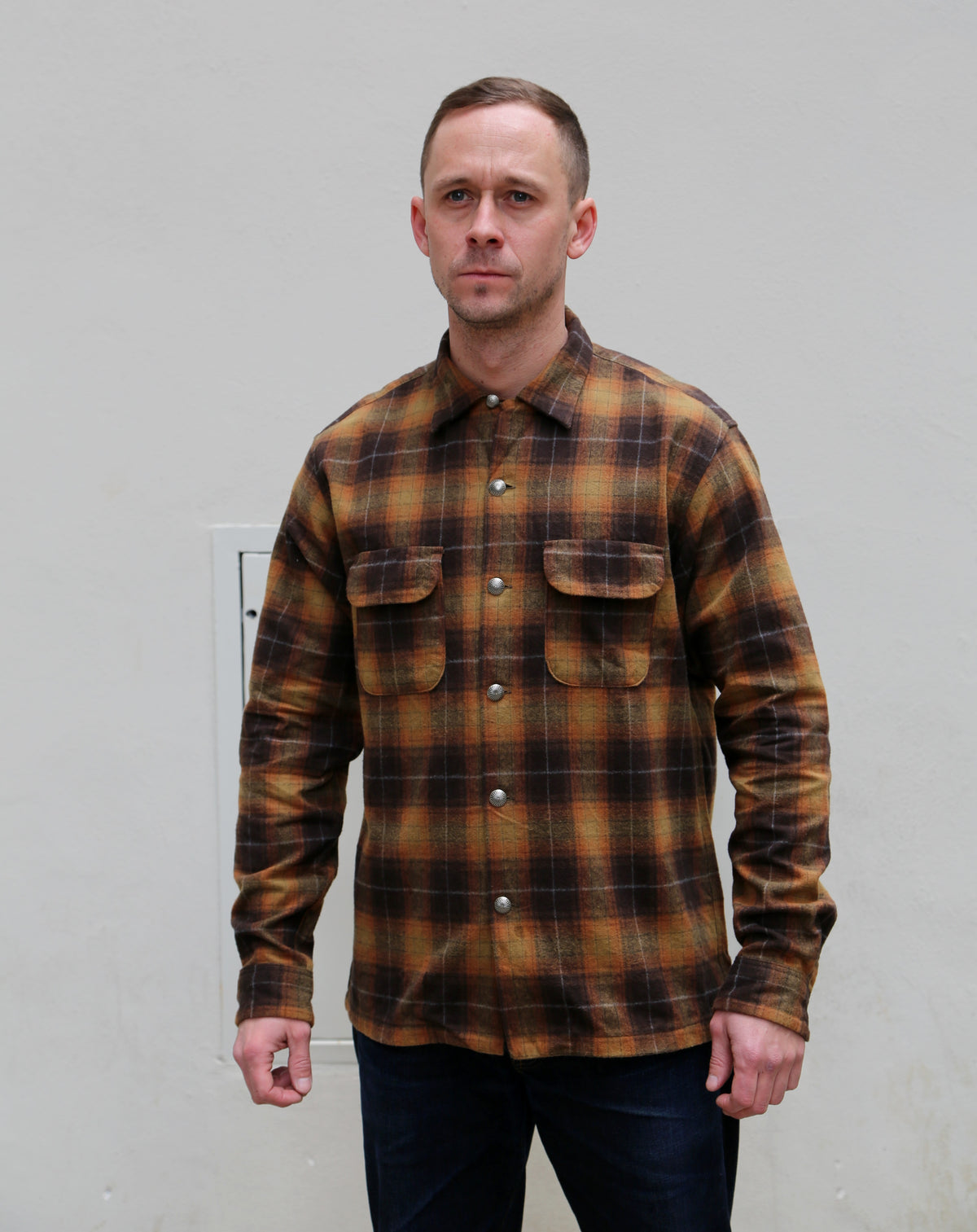 Stevenson Overall Highroller Plaid Shirt - Mustard X Brown (HR1-MB)