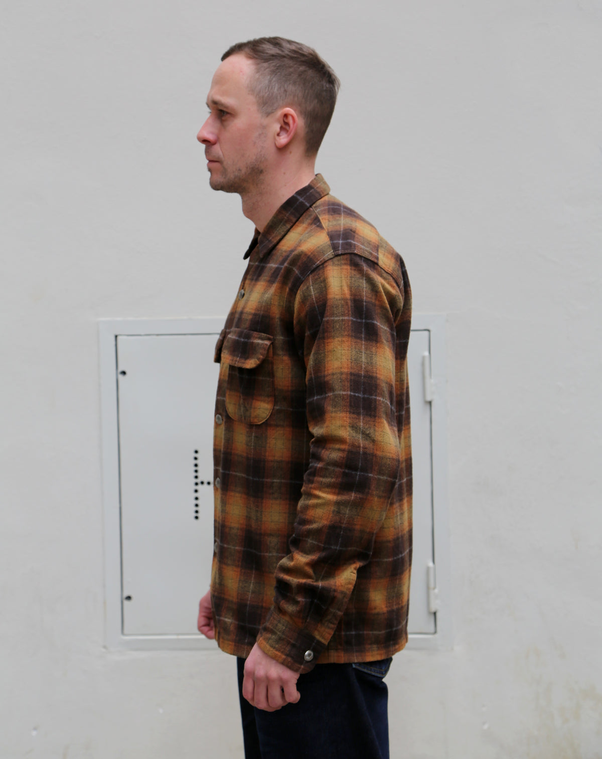 Stevenson Overall Highroller Plaid Shirt - Mustard X Brown (HR1-MB)