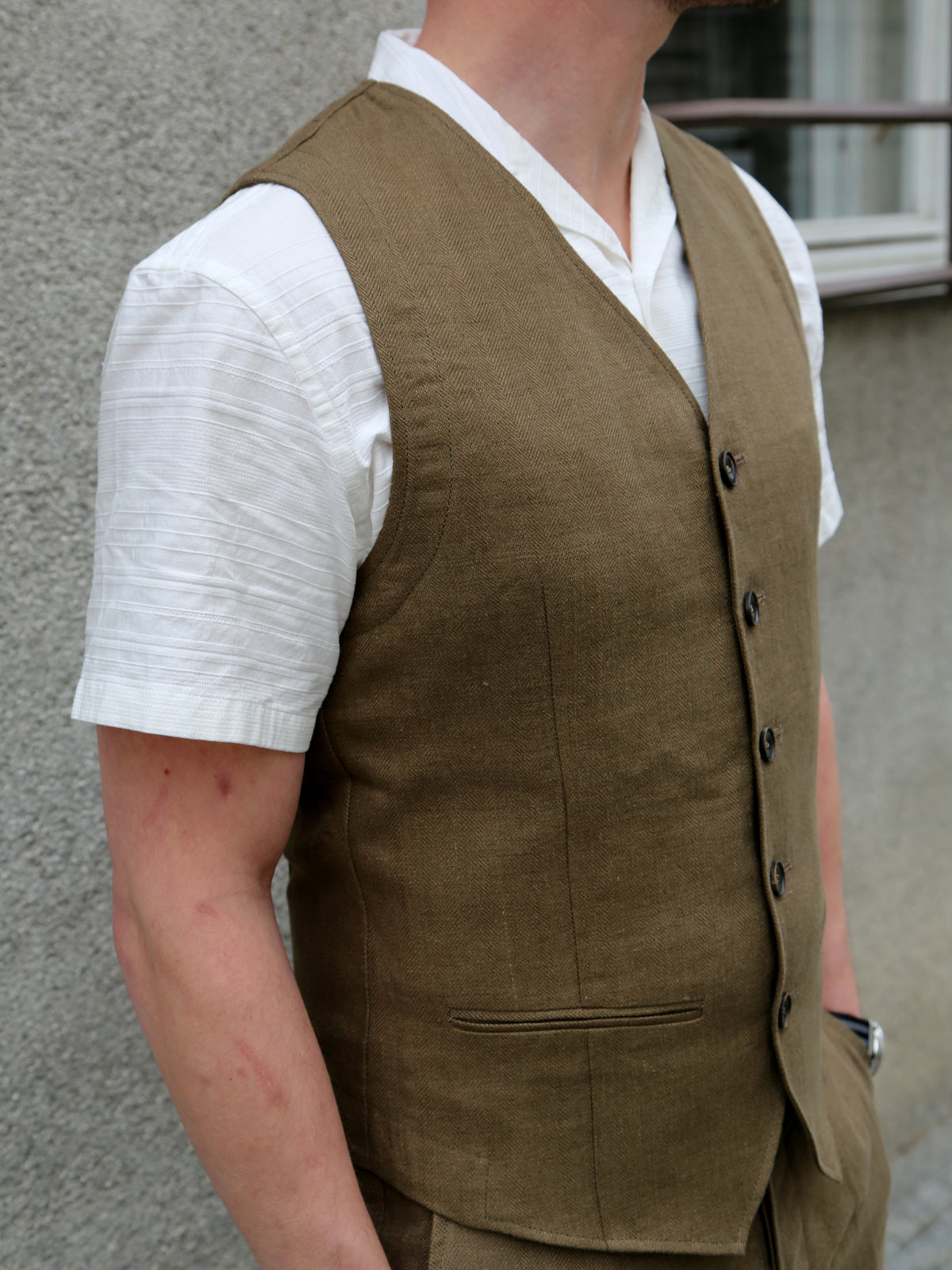 Hansen Daniel (27-46-6) Casual Waistcoat – Khaki Linen