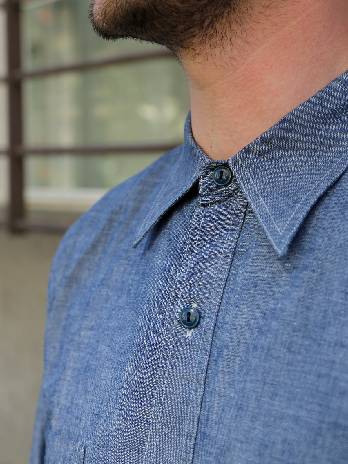 Black Sign Open Pocket Working Chambray Shirt / Light Blue Chambray (BSFL-17111)
