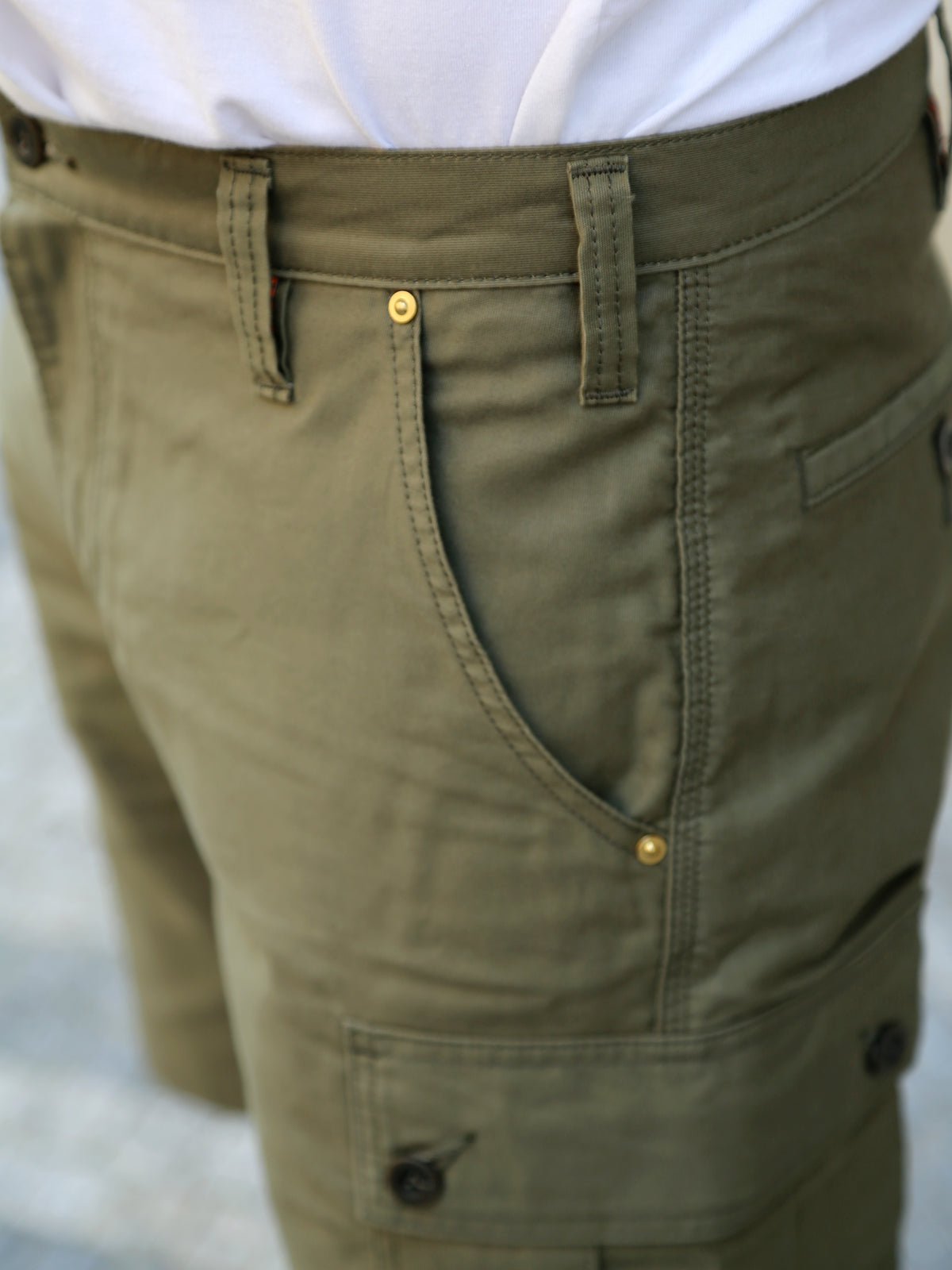 Iron Heart IH-726-OLV 7.4oz Cotton Whipcord Camp Shorts - Olive