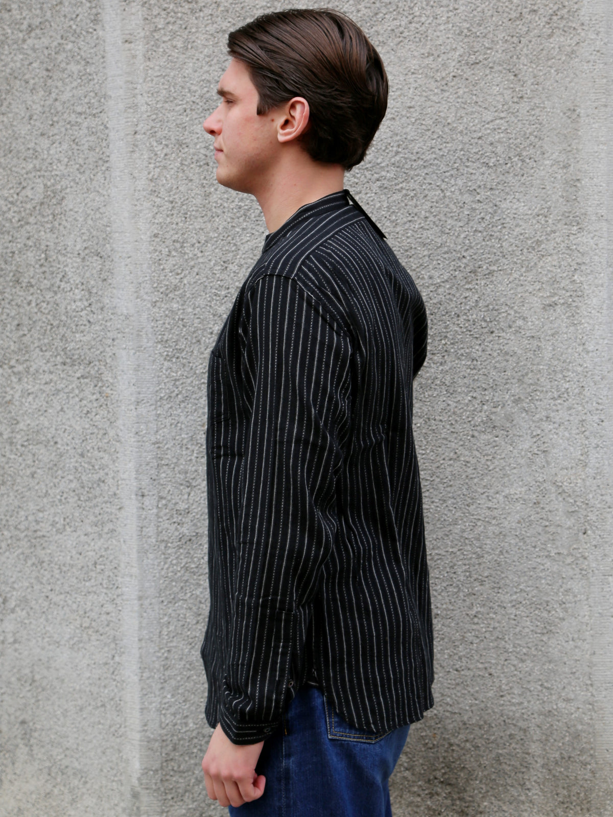 Black Sign Antique Cloth Band Collar Immigrant Shirt – Sumi Black (BSFL-25107)