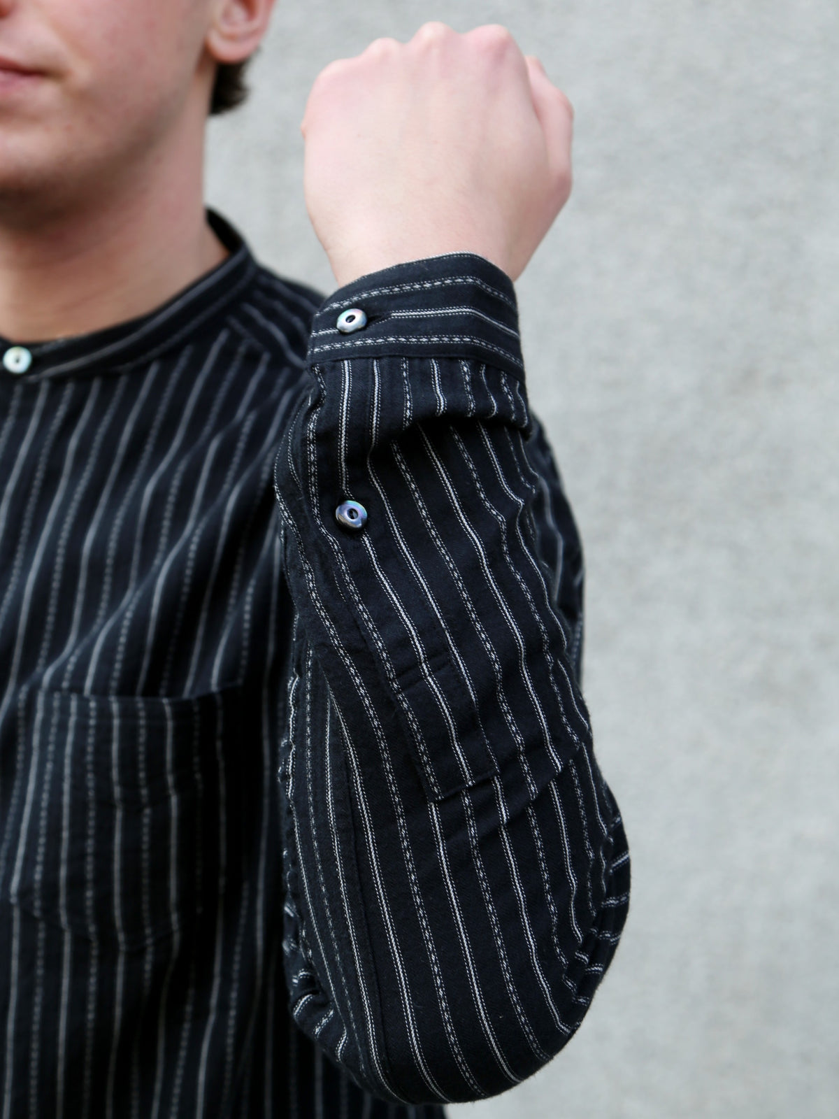 Black Sign Antique Cloth Band Collar Immigrant Shirt – Sumi Black (BSFL-25107)