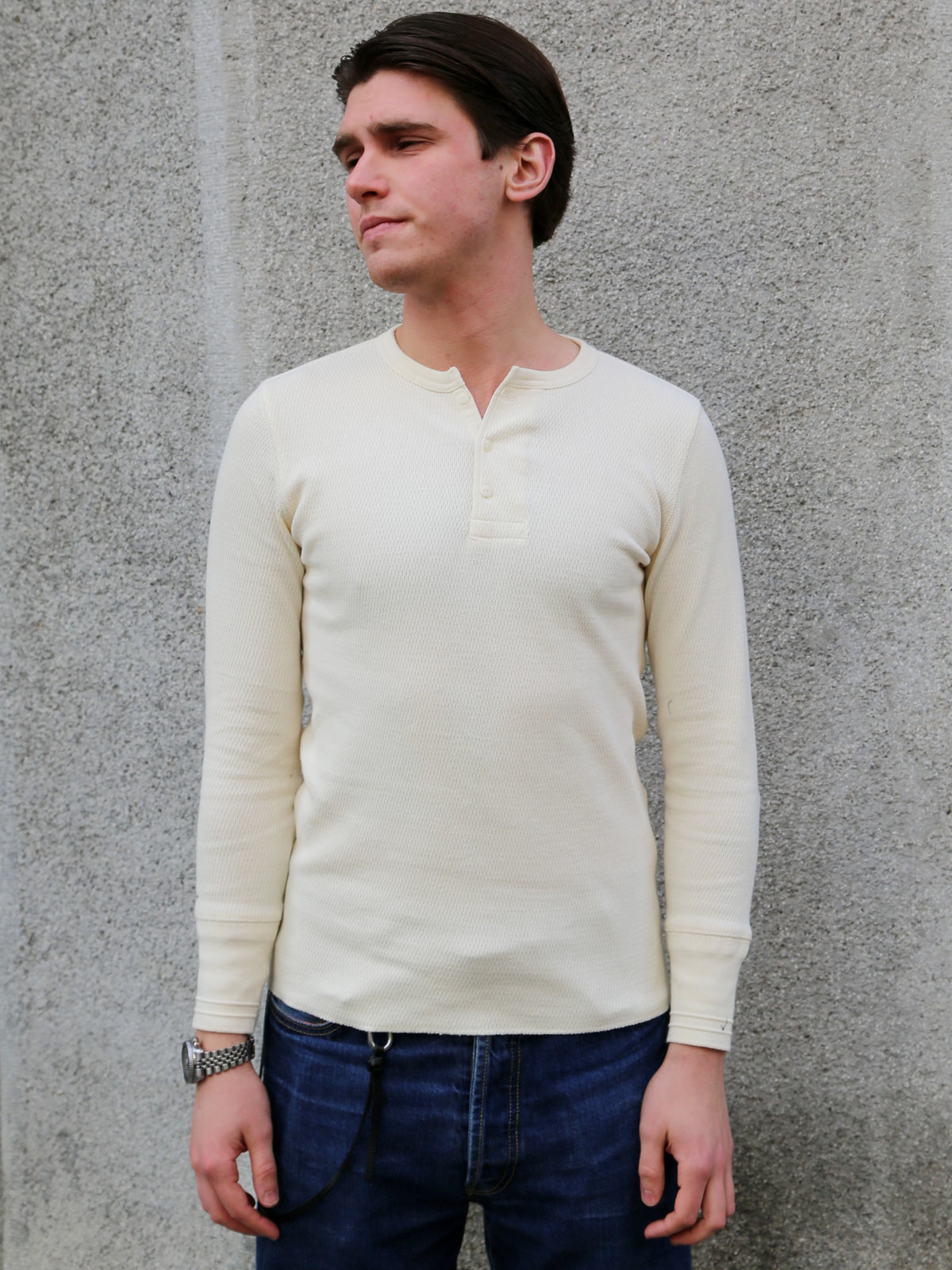 Gladhand Waffle Henley LS Teeshirt – White (GH-11)