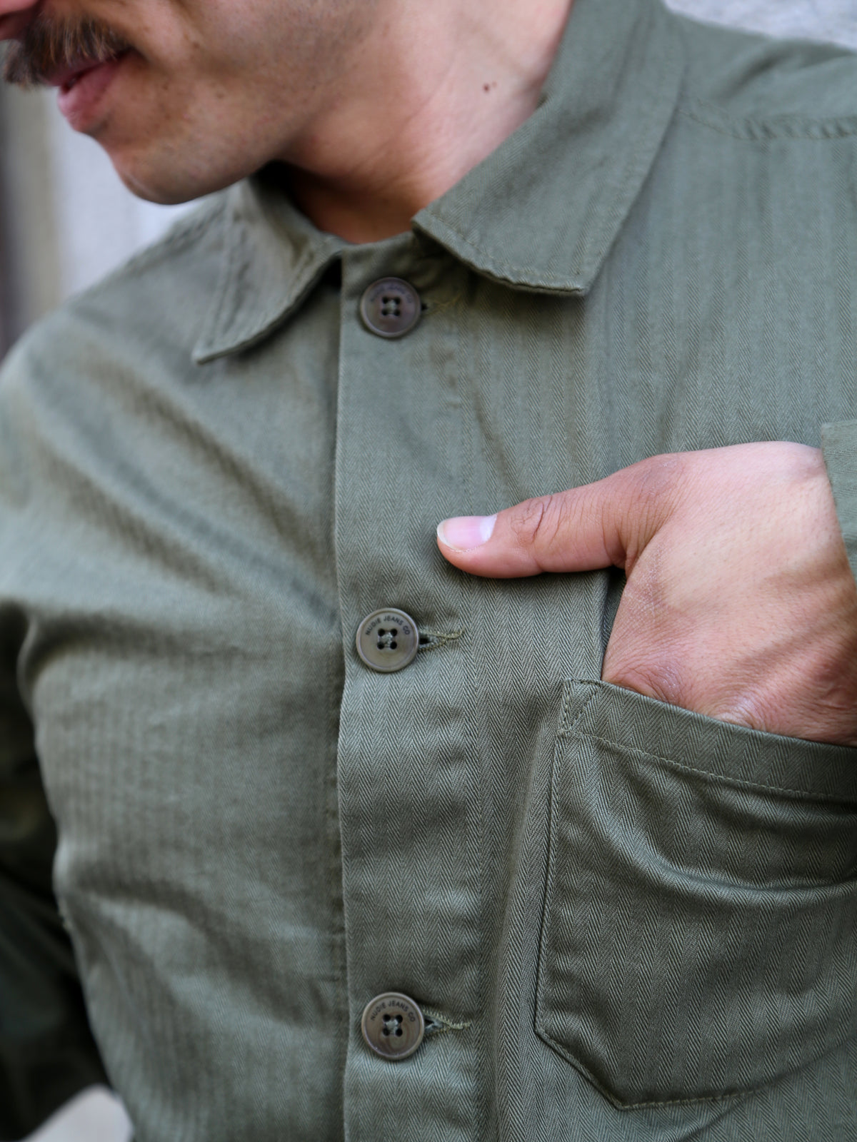 Nudie Jeans Buddy Herringbone Chore Jacket – Olive (160893)