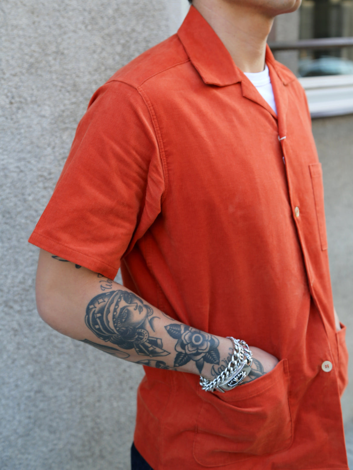 Joe McCoy MS23007 Open Collar Resort S/S Shirt / Summer Corduroy – Salmon