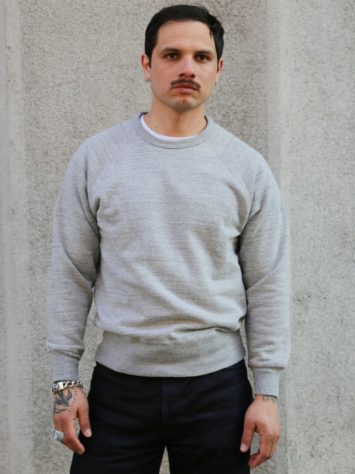 The Real McCoy's 9oz Loopwheel Raglan Sweatshirt – Grey (MC24117)