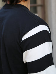 Iron Heart IHTB-11-BLK 7.5oz Cotton Long-Sleeved Crew Neck Border Tee – Black Body With Striped Arms